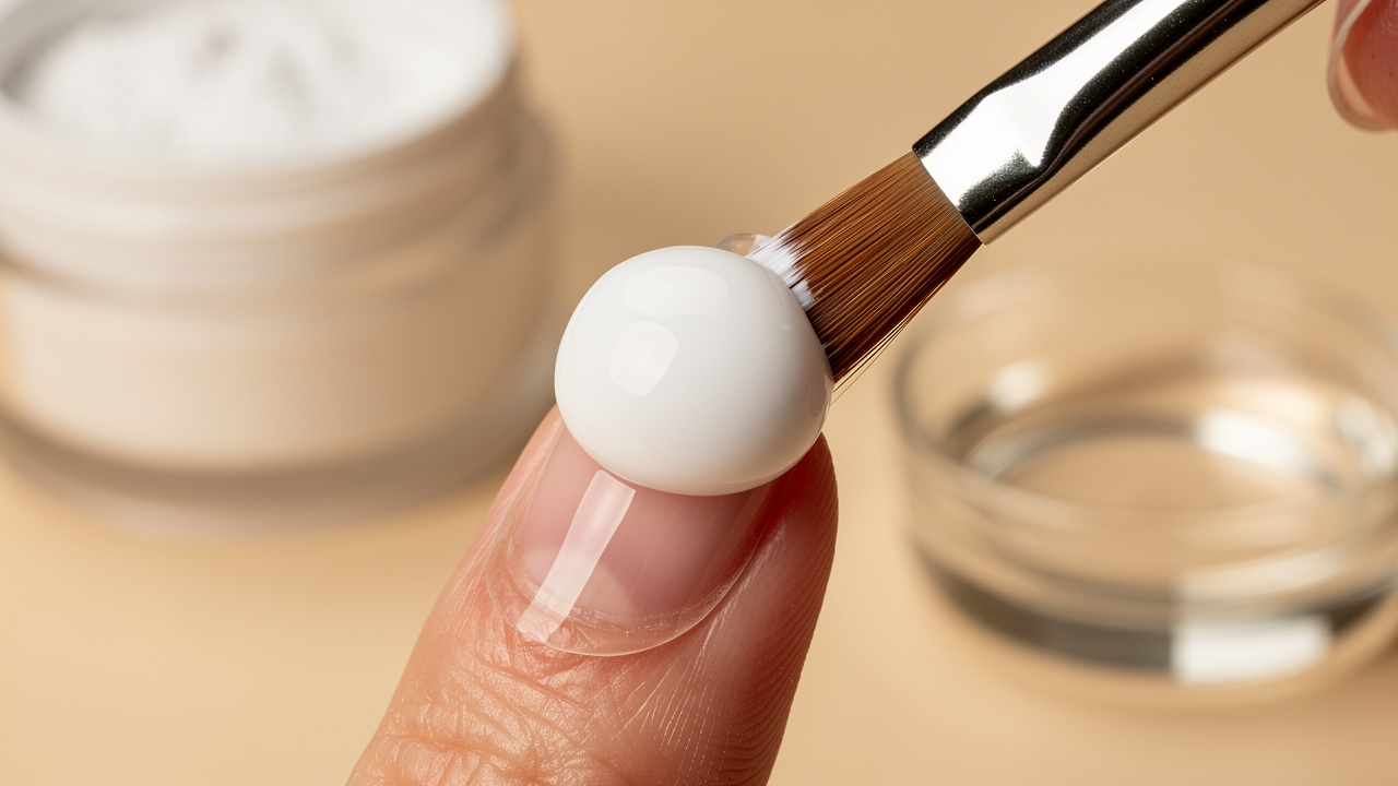 Acrylic brush forming a smooth bead for nail application