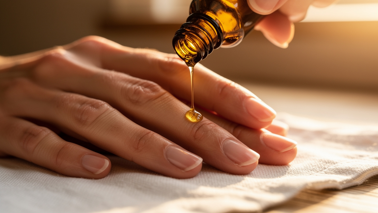 Cuticle oil applied to bare nails after acrylic removal