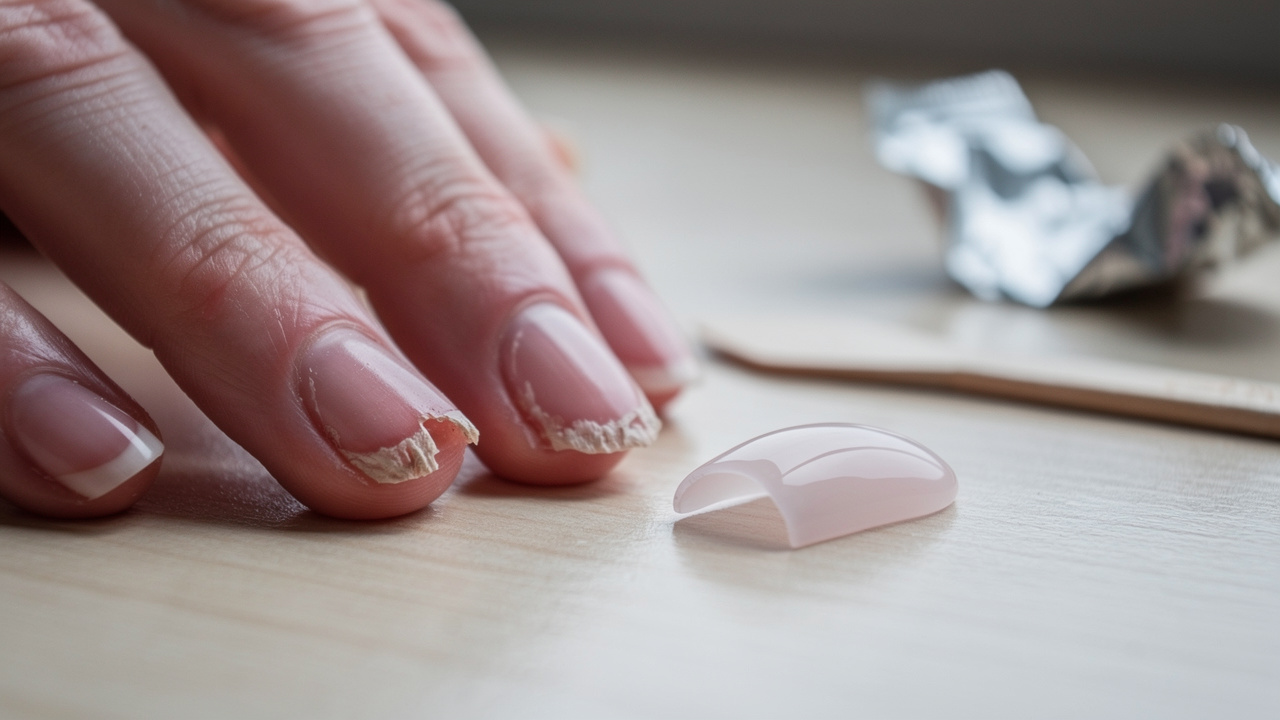 Thin peeling nails damaged by improper gel removal