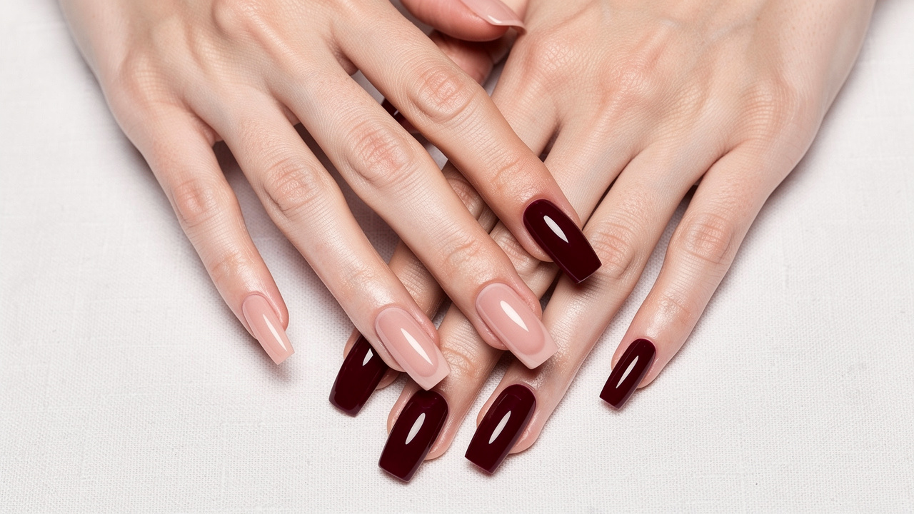 Gel and acrylic nail styles compared on two hands