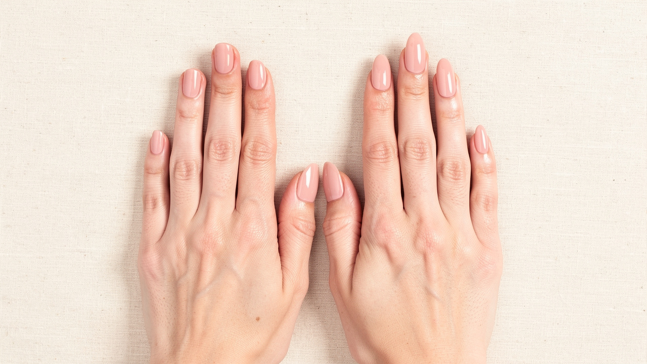 Side-by-side hard gel overlay and nail extension comparison