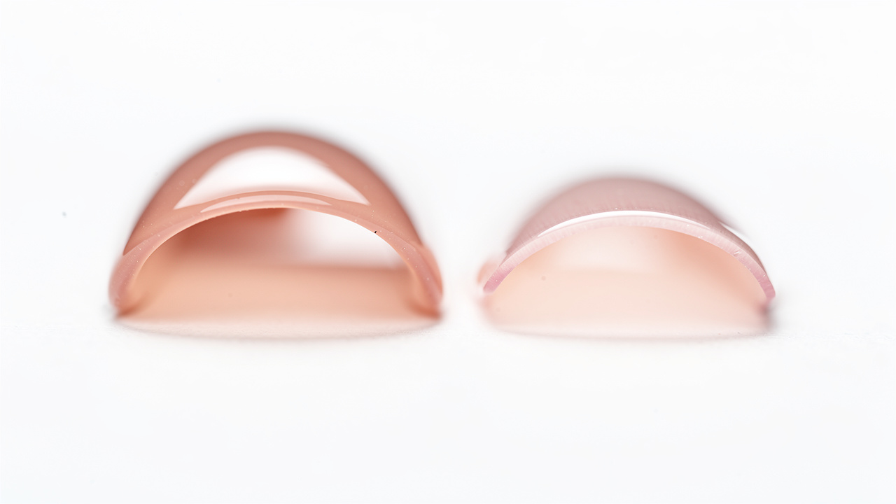 Hard gel nail apex structure compared to thin soft gel