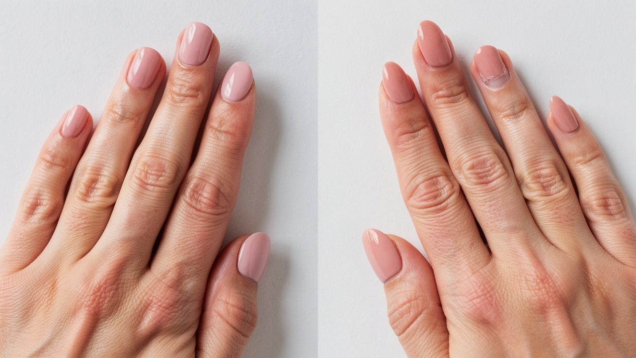 Russian manicure versus regular gel manicure wear comparison on hands