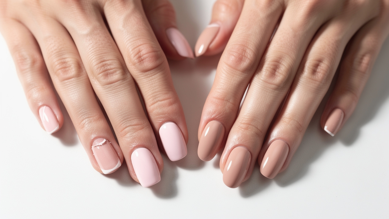 Side-by-side comparison of Russian manicure versus regular manicure results