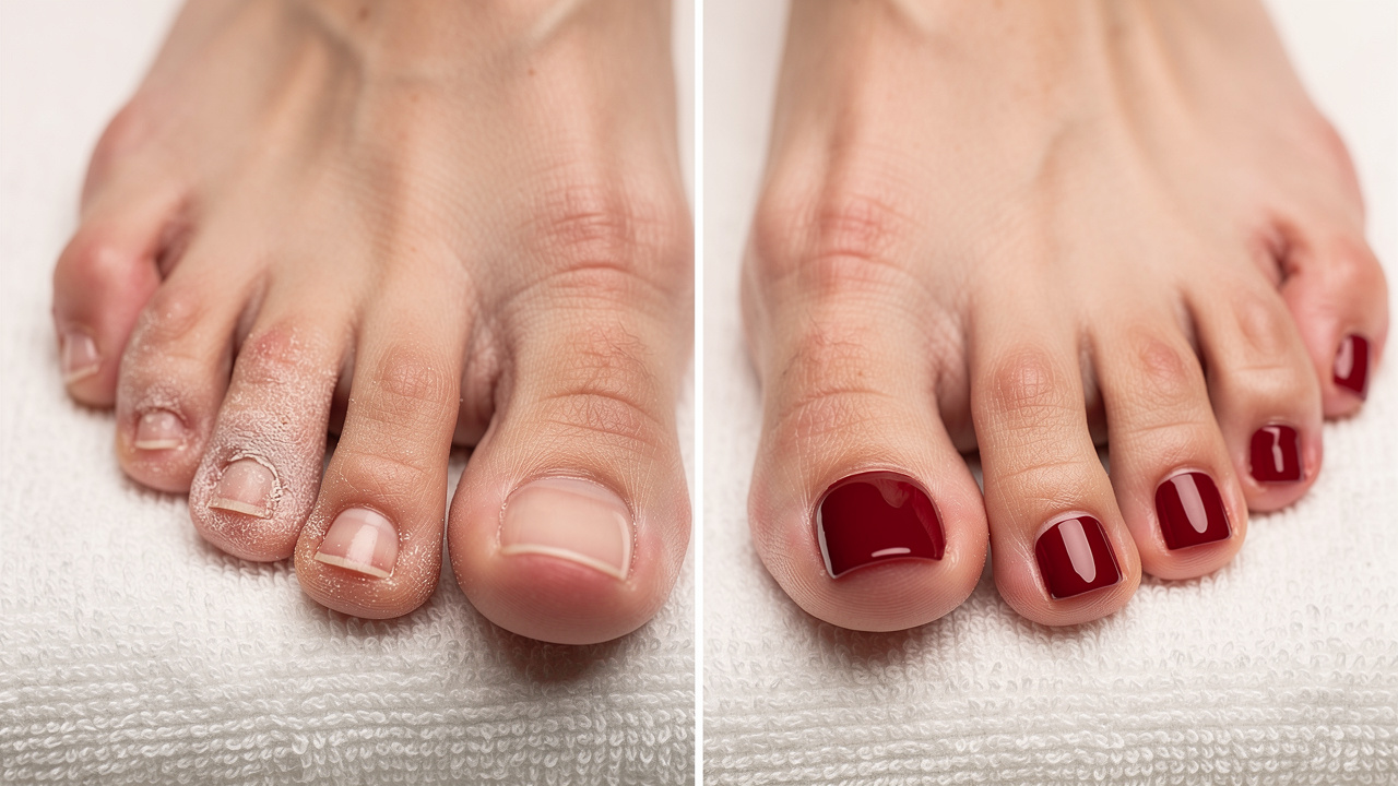 Comparison of feet before and after Russian pedicure treatment